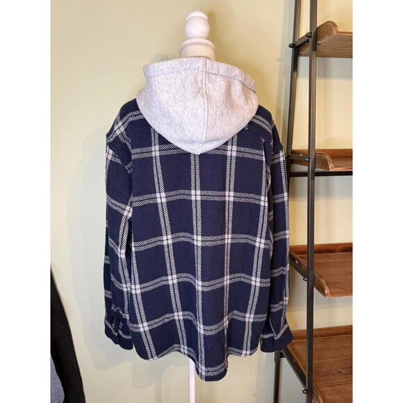 NWT! American Eagle Hooded Flannel Button Up Shirt Navy Size Large - Picture 6 of 8